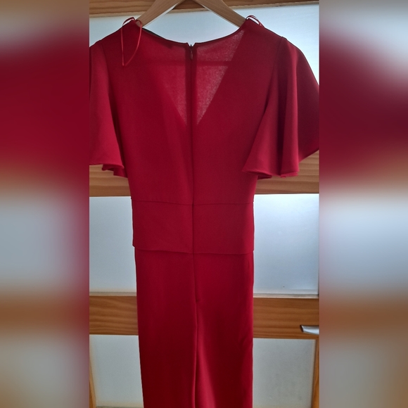 Zara red flowing jumpsuit with bow - Picture 2 of 5